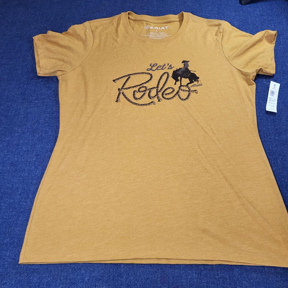 Ariat Womens Lets Rodeo Graphic T-Shirt Buckhorn Heather Yellow Large NWT